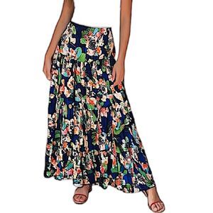 NWT Karen Millen Navy Blue Floral Tiered Flowy Maxi Skirt Size US 6 | UK 10